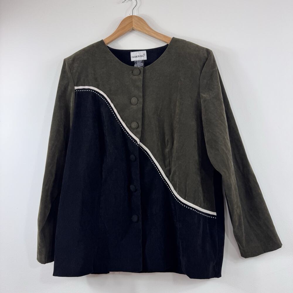 Women’s Size 22 Fashion Bug Vintage Jacket Colorblock Black Green Retro 90s 80s